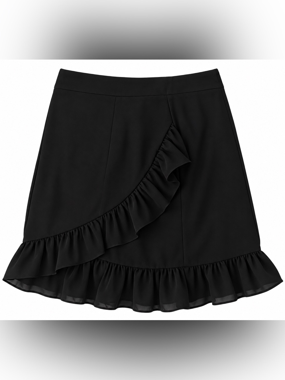 by the way. Black Mini Skirt with Asymmetric Ruffle Trim